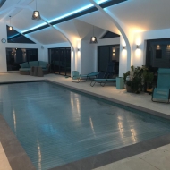 This indoor swimming pool is connected to the terrace outside by five sets of SUNFLEX bifold doors in varying configurationsFuture sliding doors